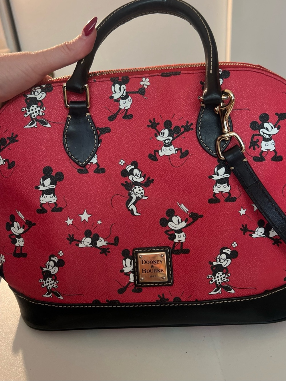 Dooney & Bourke Red Classic Mickey Mouse Minnie Dome Satchel with Black Trim